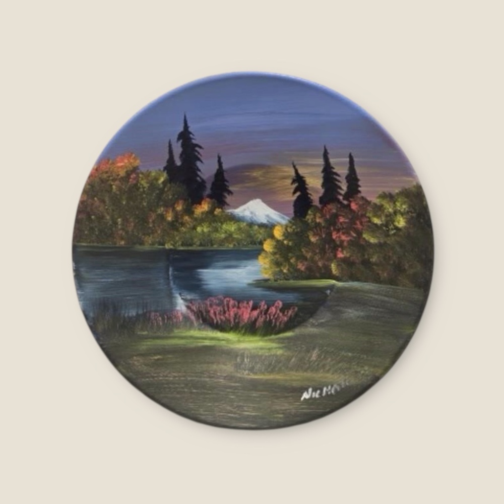 VTG Art Signed Hand Painted Rustic Bowl Mountain Scene Home Cabin Cottage